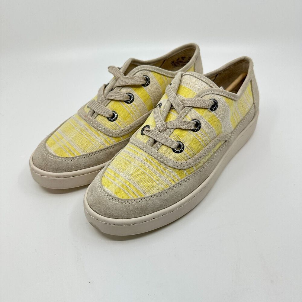 Zodiac Cheezburger Sneaker Shoes Womens Size 8M Yellow‎ Plaid Preppy Vacation